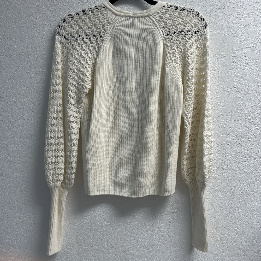 NEW- 525 Chic Cream 100% Cotton Open Knit V neck Sweater S - Picture 8 of 10